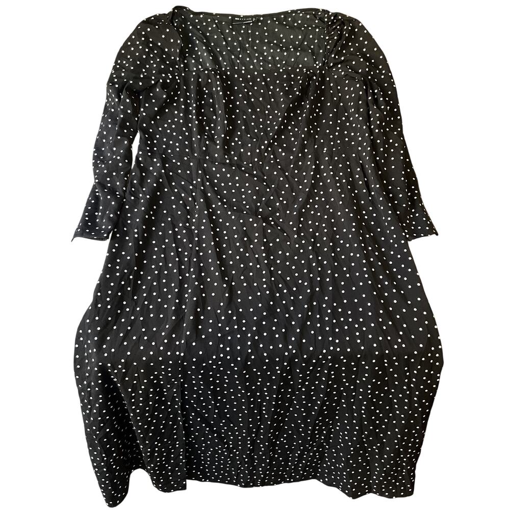 ASOS DESIGN Women Maxi Dress US 16 Black Polka Dot Fit & Flare Long Sleeve Slit